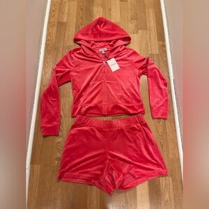 Juicy Couture Y2K Velour Bling Tracksuit Shorts Set - Watermelon Pink, Size L
